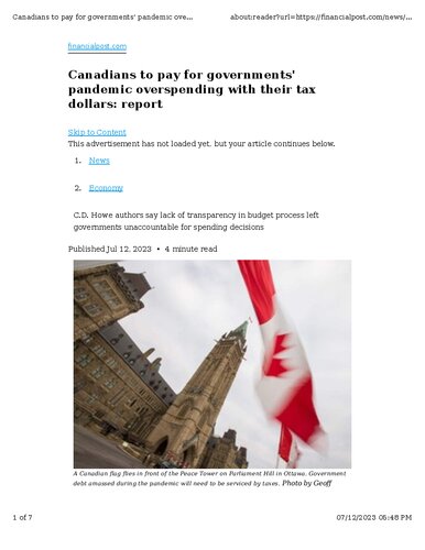 Canadians pays for Government by tax, at gas punp, in grocery store ... i.e. ... everywhere (PDF/EPUB Version)
