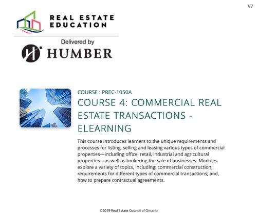 Course 4: Commercial Real Estate Transactions - Humber Real Estate Education (PDF/EPUB Version)
