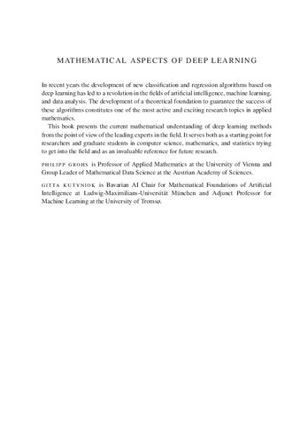 Mathematical Aspects of Deep Learning (PDF/EPUB Version)
