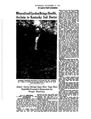 Mineralized Garden Brings Health, Acclaim to Kentucky Soil Doctor Albert Carter Savage (PDF/EPUB Version)
