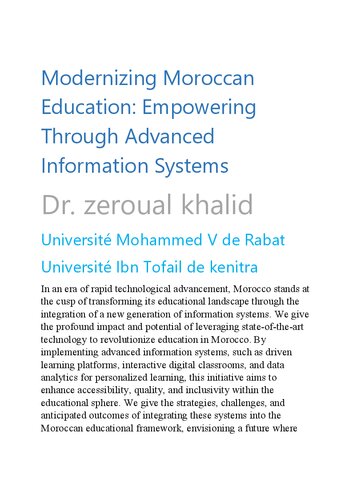 Modernizing Moroccan Education Empowering Through Advanced Information Systems (PDF/EPUB Version)
