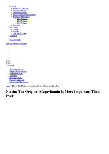 Niacin Vitamin B3: The Original Megavitamin Is More Important Than Ever (PDF/EPUB Version)
