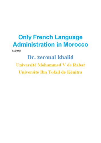 Only French Language Administration in Morocco (PDF/EPUB Version)
