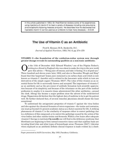 Orthomolecular Medicine : Dr Fred Klenner MD: The use of Vitamin C as an antibiotic (PDF/EPUB Version)
