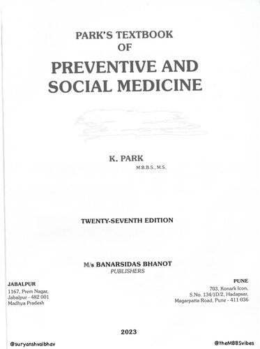 Park's Textbook of Preventive and Social Medicine (PDF/EPUB Version)
