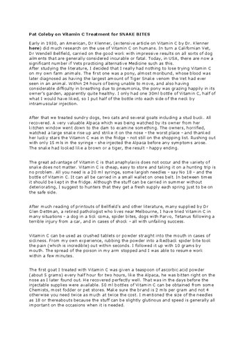 Pat Coleby Vitamin C (Ascorbate) - Ascorbic Acid - treatment for snake bites, spider bites, etc (PDF/EPUB Version)
