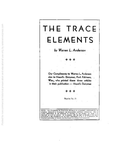 The trace elements minerals by Warren L. Anderson (PDF/EPUB Version)

