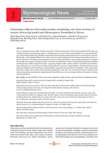 Urbanization influences the trophic position, morphology, and colony structure of invasive African big-headed ants (Hymenoptera: Formicidae) in Taiwan (PDF/EPUB Version)
