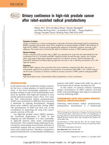 Urinary Continence in High-Risk Prostate Cancer After Robot-Assisted Radical Prostatectomy (PDF/EPUB Version)
