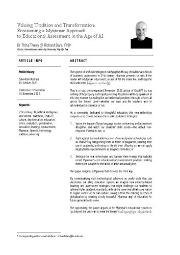 Valuing Tradition and Transformation Envisioning a Myanmar Approach to Educational Assessment in the Age of AI (PDF/EPUB Version)
