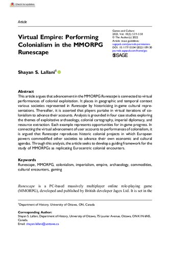 Virtual Empire: Performing Colonialism in the MMORPG Runescape (PDF/EPUB Version)
