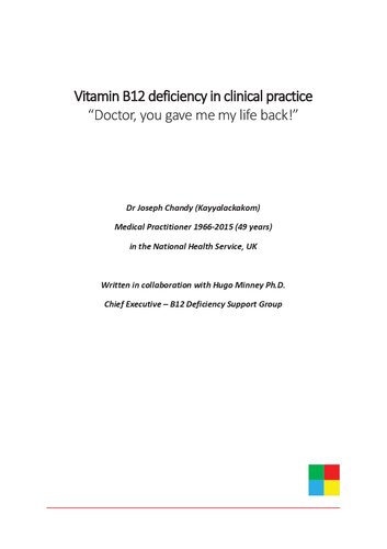 Vitamin B12 Deficiency in Clinical Practice: "Doctor, you gave me my life back!" (PDF/EPUB Version)

