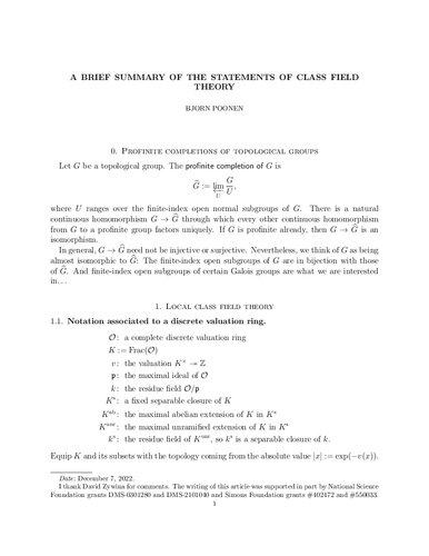 A brief summary of the main statements of class field theory (PDF/EPUB Version)