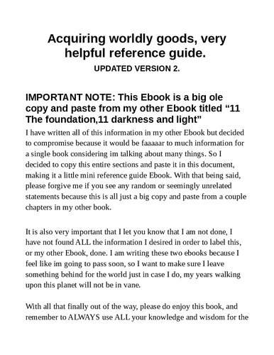 Acquiring worldly goods, very helpful reference guide. UPDATED VERSION 2. (PDF/EPUB Version)
