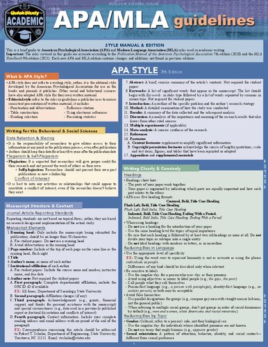 Apa/MLA Guidelines - 7th/9th Editions Style Reference for Writing: A Quickstudy Laminated Guide (Quick Study Academic) (PDF/EPUB Version)
