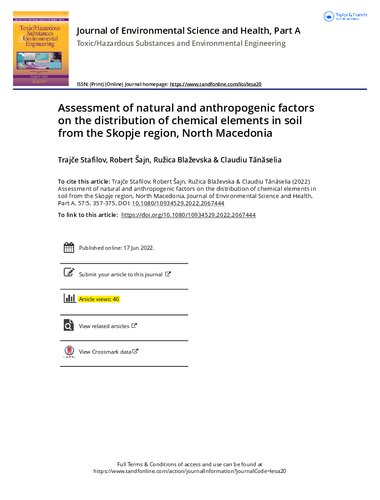 Assessment of natural and anthropogenic factors on the distribution of chemical elements in soil from the Skopje region, Macedonia / Zagaduvanje Skopje (PDF/EPUB Version)