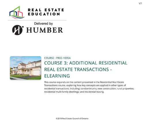 COURSE 3: ADDITIONAL RESIDENTIAL REAL ESTATE TRANSACTIONS - ELEARNING (PDF/EPUB Version)
