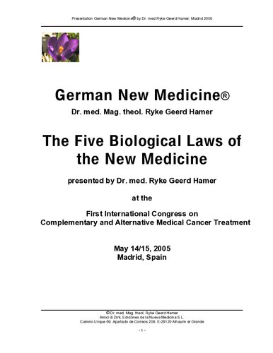 Dr Ryke Geerd Hamer - German New Medicine - Five Biological Laws of the German New Medicine (PDF/EPUB Version)
