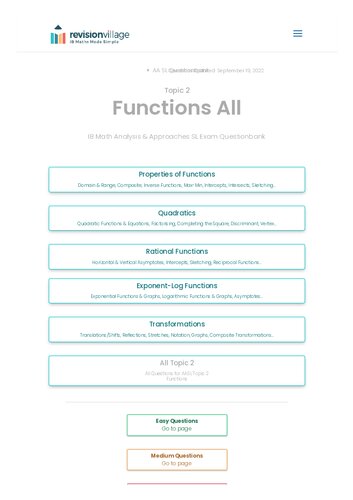 Revision village Math AA SL - Functions - Hard Difficulty Questionbank (PDF/EPUB Version)