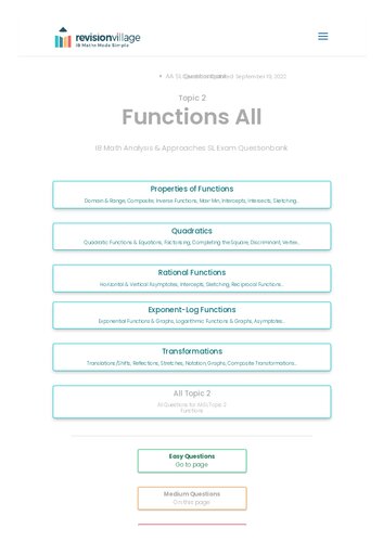 Revision village Math AA SL - Functions - Medium Difficulty Questionbank (PDF/EPUB Version)