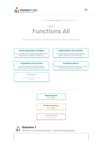 Revision village Math AI HL - Functions - Hard Difficulty Questionbank (PDF/EPUB Version)