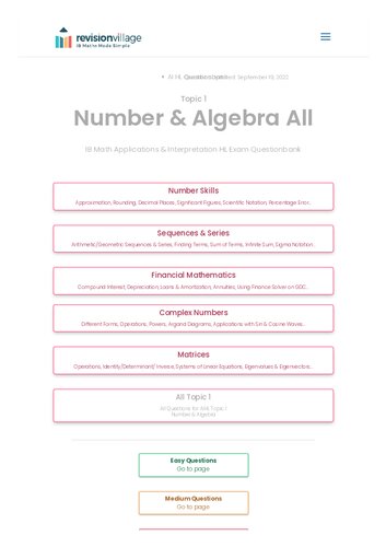Revision village Math AI HL - Number & Algebra - Hard Difficulty Questionbank (PDF/EPUB Version)