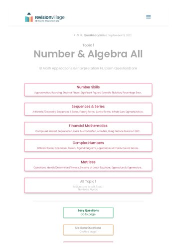 Revision village Math AI HL - Number & Algebra - Medium Difficulty Questionbank (PDF/EPUB Version)
