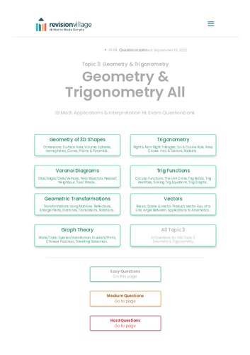 Revision village Math AI HL - Trigonometry & Geometry - Easy Difficulty Questionbank (PDF/EPUB Version)