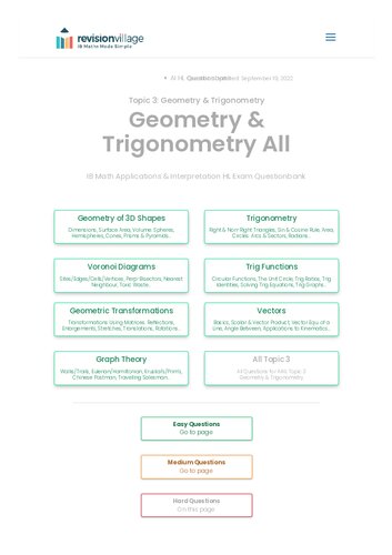 Revision village Math AI HL - Trigonometry & Geometry - Hard Difficulty Questionbank (PDF/EPUB Version)