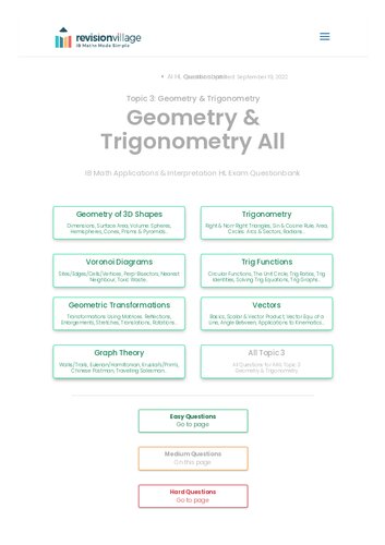 Revision village Math AI HL - Trigonometry & Geometry - Medium Difficulty Questionbank (PDF/EPUB Version)