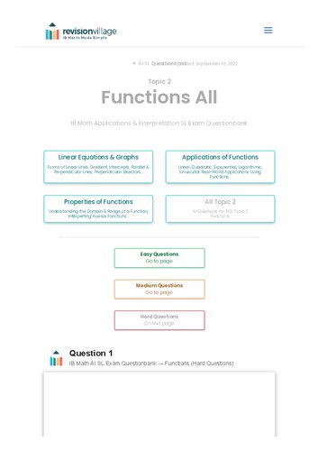 Revision village Math AI SL - Functions - Hard Difficulty Questionbank (PDF/EPUB Version)
