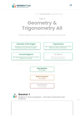 Revision village Math AI SL - Geometry & Trigonometry - Hard Difficulty Questionbank (PDF/EPUB Version)