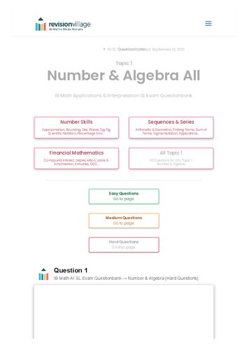 Revision village Math AI SL - Number & Algebra - Hard Difficulty Questionbank (PDF/EPUB Version)