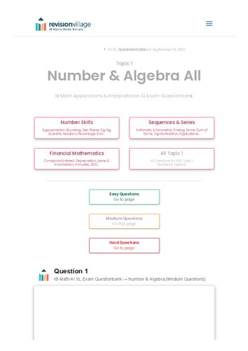Revision village Math AI SL - Number & Algebra - Medium Difficulty Questionbank (PDF/EPUB Version)