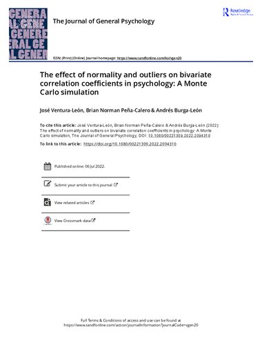 The effect of normality and outliers on bivariate correlation coefficients in psychology: A Monte Carlo simulation (PDF/EPUB Version)