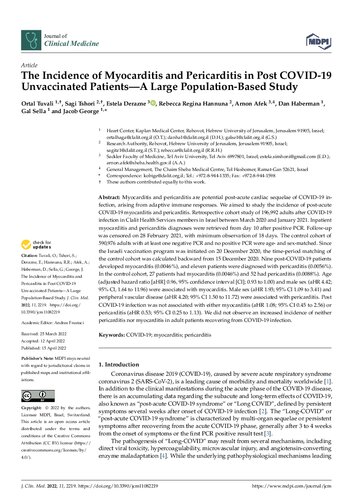 The Incidence of Myocarditis and Pericarditis in Post COVID-19 Unvaccinated Patients - A Large Population-Based Study (PDF/EPUB Version)