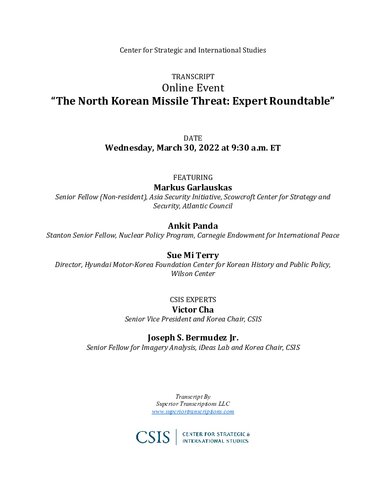 The North Korean Missile Threat: Expert Roundtable (PDF/EPUB Version)