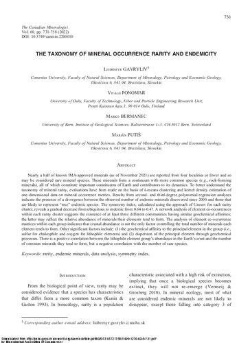 The Taxonomy of Mineral Occurrence Rarity and Endemicity (PDF/EPUB Version)