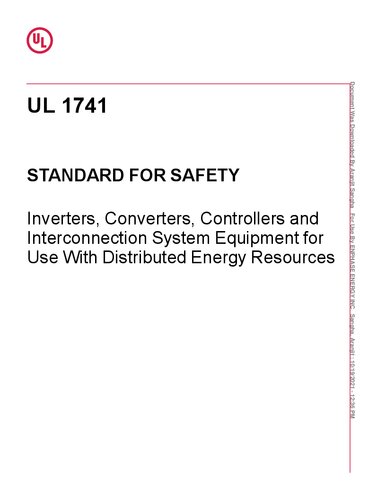 UL Standard for Safety Inverters, Converters, Controllers and Interconnection System Equipment for Use With Distributed Energy Resources (PDF/EPUB Version)