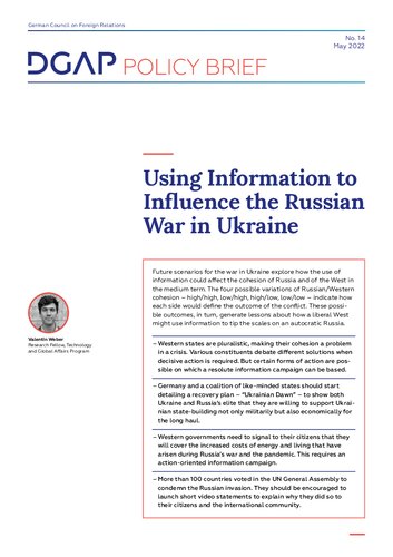 Using Information to Influence the Russian War in Ukraine (PDF/EPUB Version)